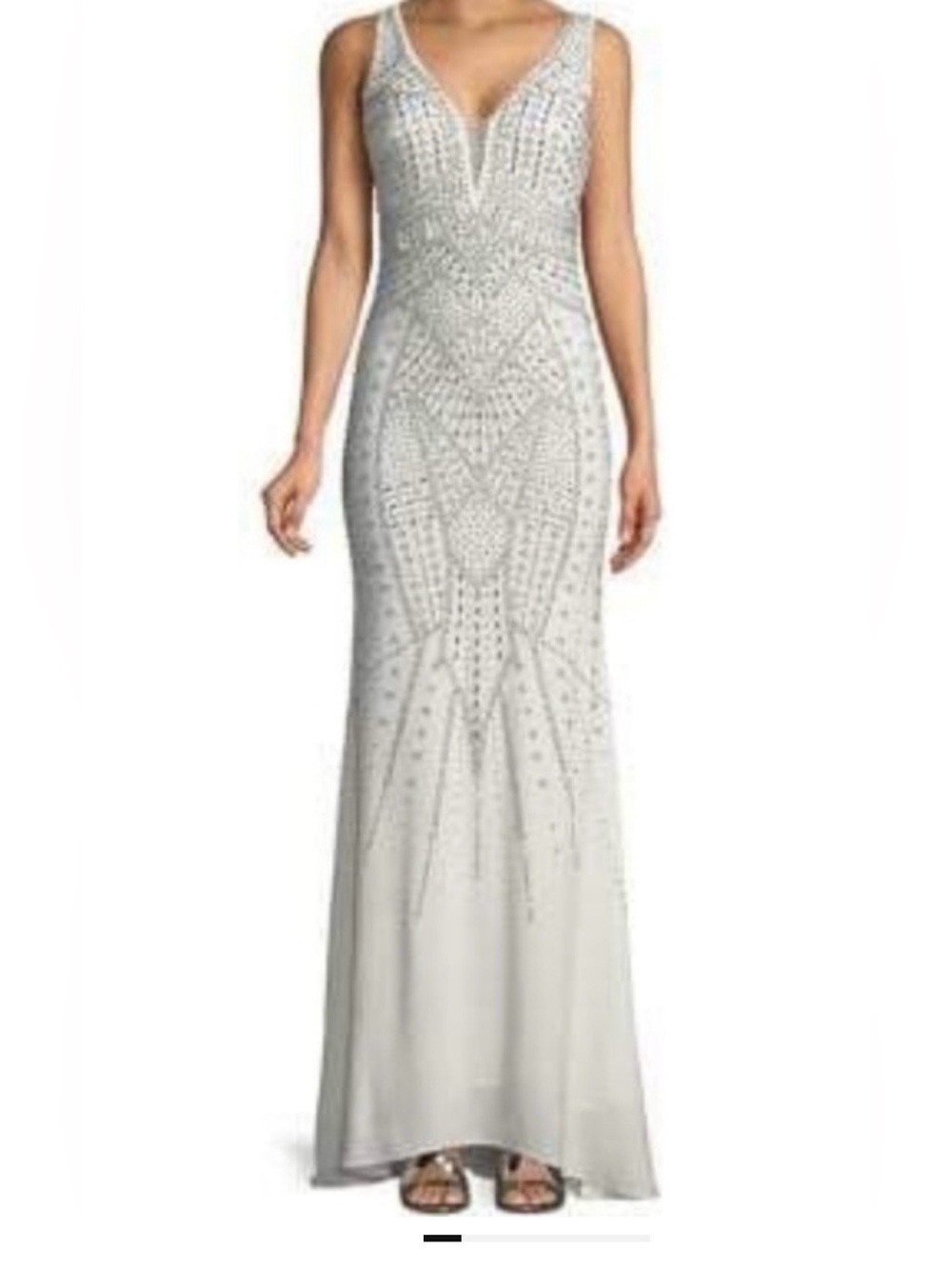 Xscape White Dress with Silver Embellishments